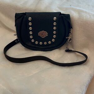 Harley-Davidson Black Leather Crossbody with Silver Accents excellent condition
